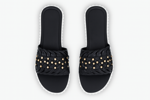 Women’s Black Braided Slide Sandals Casual Flat Slip-On Footwear